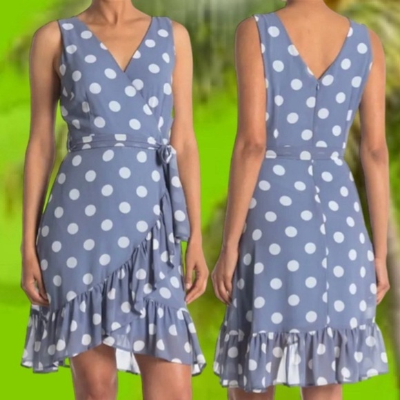 Papillon Blanc Dresses & Skirts - Graduation Polka Dot Dress by PAPILLON Ruffles Blue Color Crepe NWT Size Md